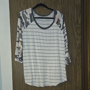 Camo Sleeve Striped Women's Top